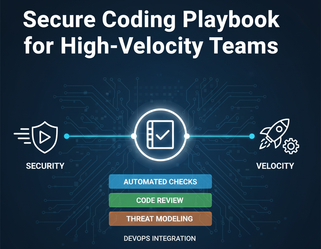Developer writing secure code with shield overlay