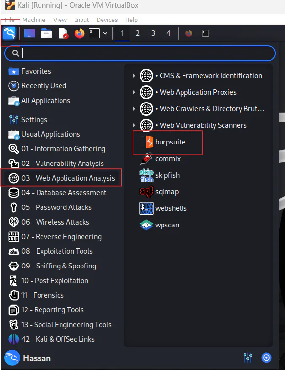 burp suite in kali inux