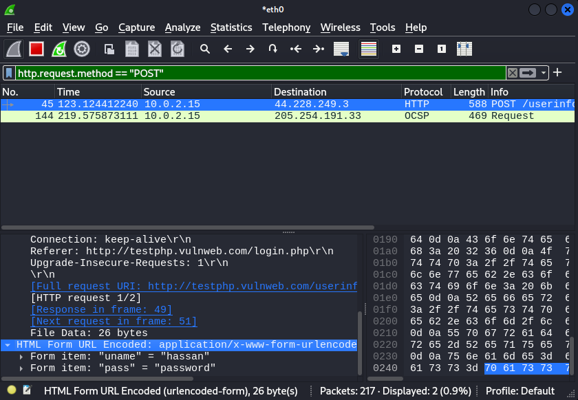 wireshark password sniffing