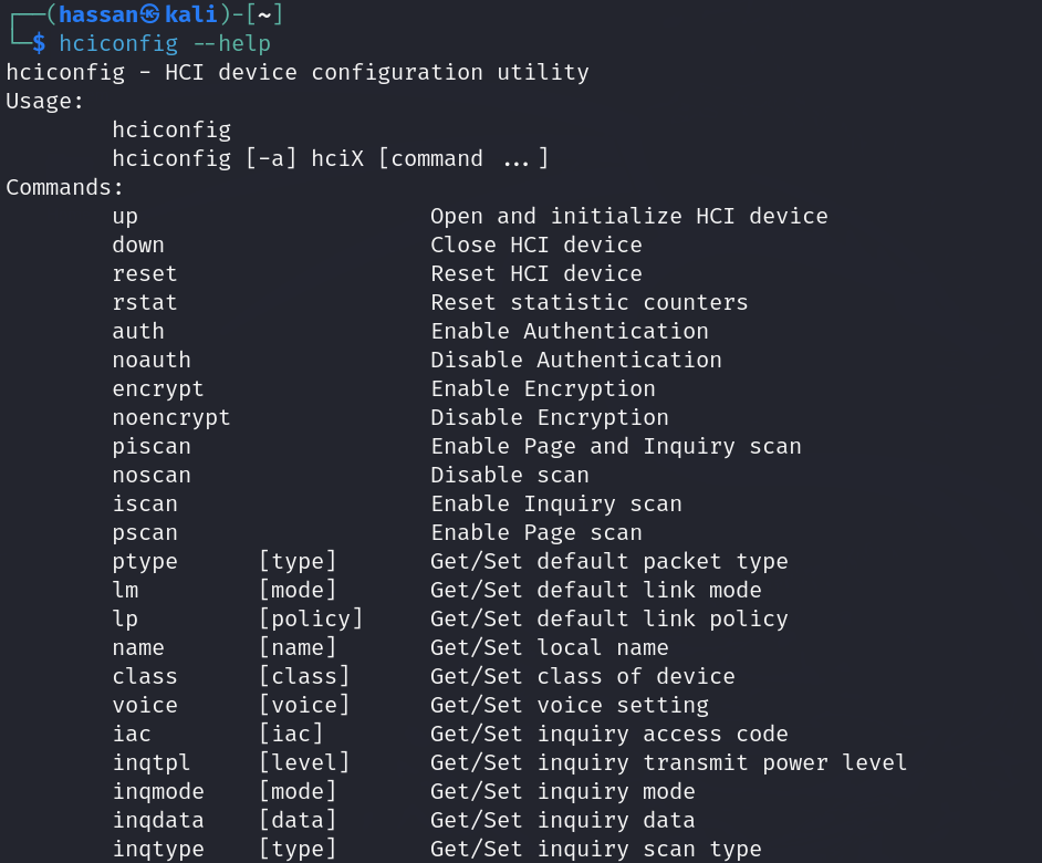 hciconfig Bluetooth Hacking tools